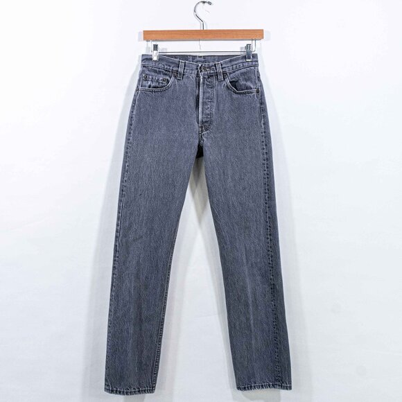 Levis 501 Black Denim Jeans Button Fly Grunge Skate 28 x 32 VTG 80s Grunge - Picture 1 of 14